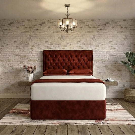 Crown Chesterfield Divan Bed - Burgundy Plush Velvet