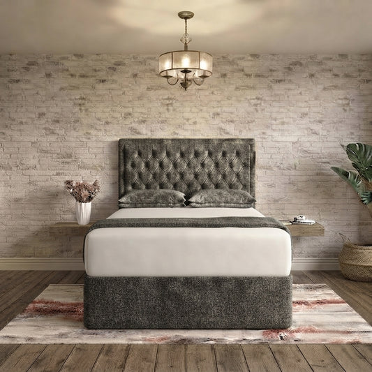 Crown Chesterfield Divan Bed - Charcoal Linen