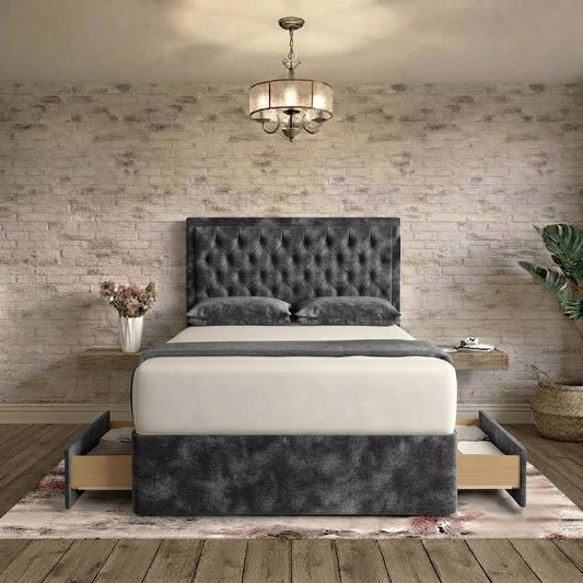 Crown Chesterfield Divan Bed - Charcoal Plush Velvet