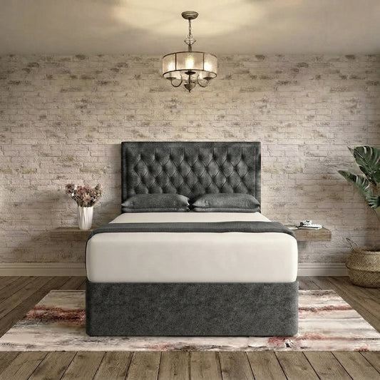 Crown Chesterfield Divan Bed - Charcoal Plush Velvet