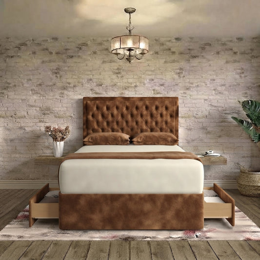 Crown Chesterfield Divan Bed - Chocolate Plush Velvet