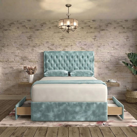 Crown Chesterfield Divan Bed - Duck Egg Plush Velvet