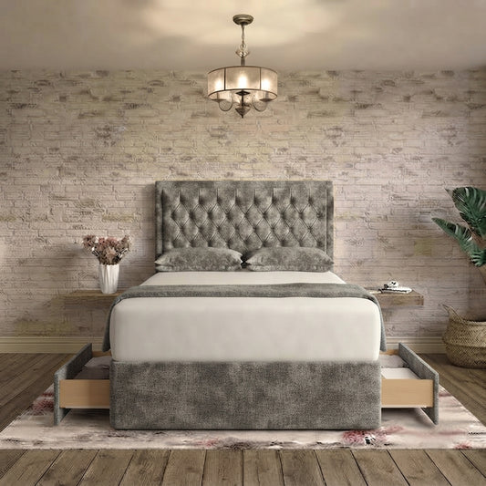Crown Chesterfield Divan Bed - Graphite Linen