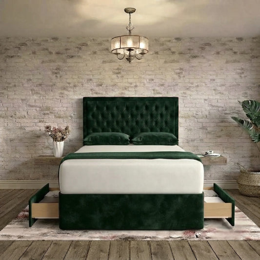 Crown Chesterfield Divan Bed - Green Plush Velvet