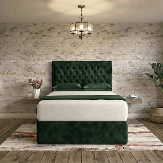 Crown Chesterfield Divan Bed - Green Plush Velvet