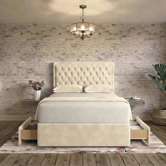 Crown Chesterfield Divan Bed - Ivory Plush Velvet