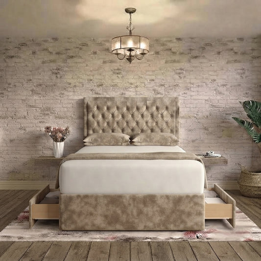 Crown Chesterfield Divan Bed - Latte Wool