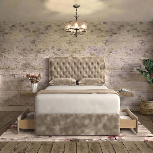 Crown Chesterfield Divan Bed - Light Grey Plush Velvet