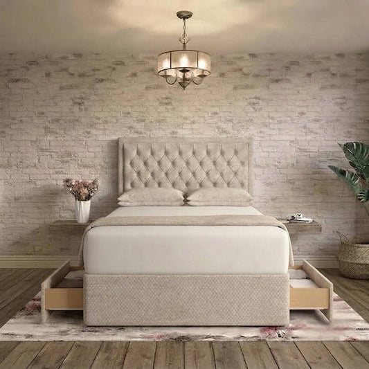 Crown Chesterfield Divan Bed - Putty Linen
