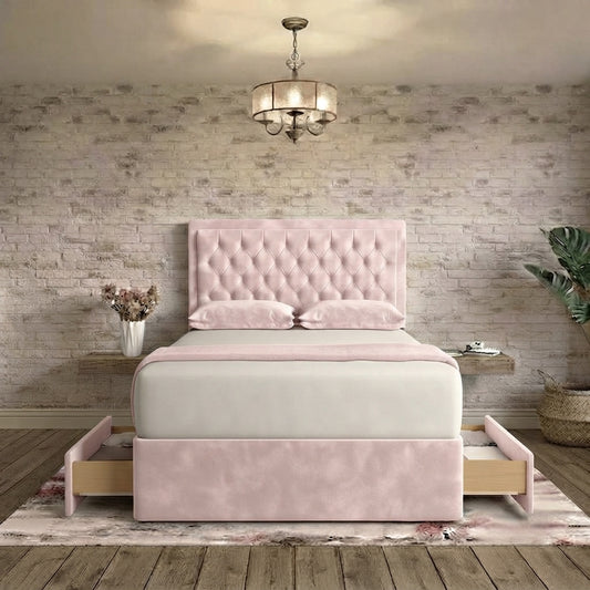 Crown Chesterfield Divan Bed - Soft Pink Plush Velvet