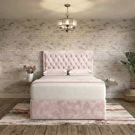 Crown Chesterfield Divan Bed - Soft Pink Plush Velvet