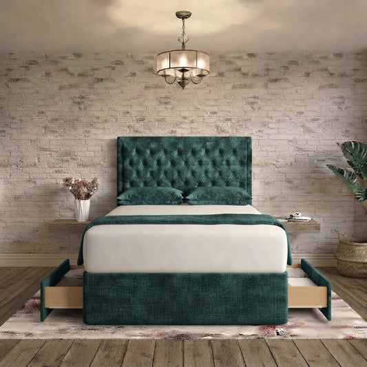 Crown Chesterfield Divan Bed - Teal Linen
