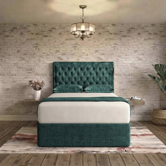 Crown Chesterfield Divan Bed - Teal Linen