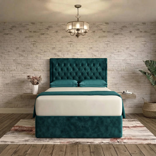 Crown Chesterfield Divan Bed - Teal Plush Velvet