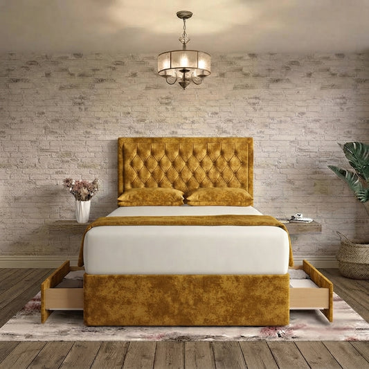 Crown Chesterfield Divan Bed - Tumeric Plush Velvet