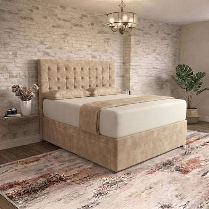 Cube Divan Bed - Beige Plush Velvet