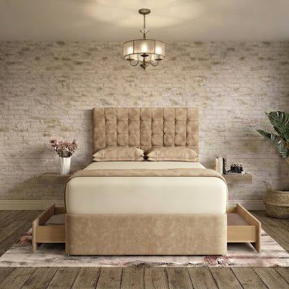 Cube Divan Bed - Beige Plush Velvet