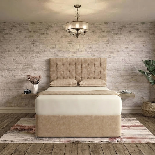 Cube Divan Bed - Beige Plush Velvet