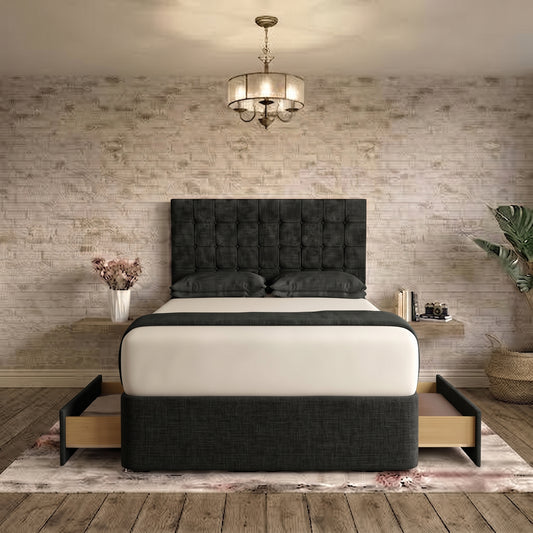 Cube Divan Bed - Black Chenille