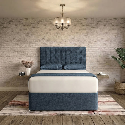Cube Divan Bed - Blue Chenille
