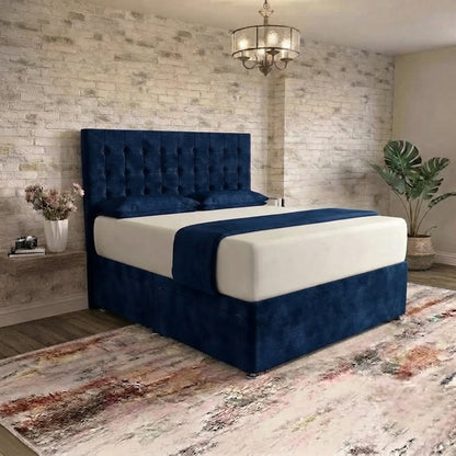 Cube Divan Bed - Blue Plush Velvet
