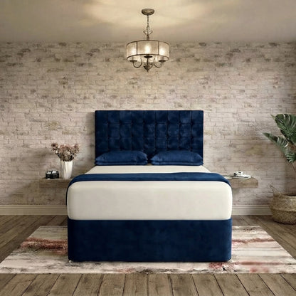 Cube Divan Bed - Blue Plush Velvet