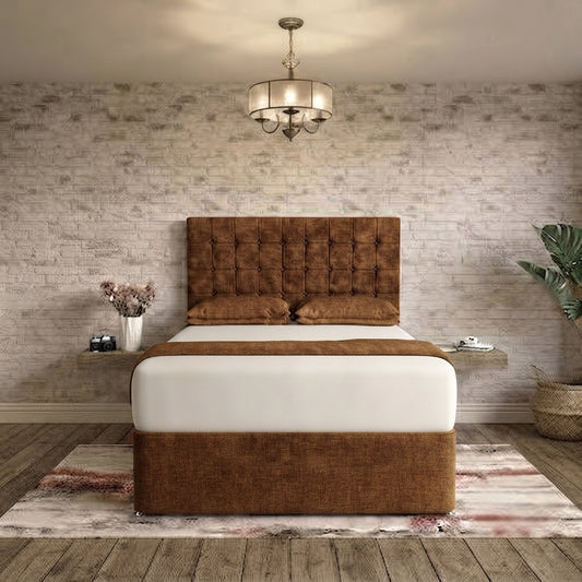 Cube Divan Bed - Brown Chenille