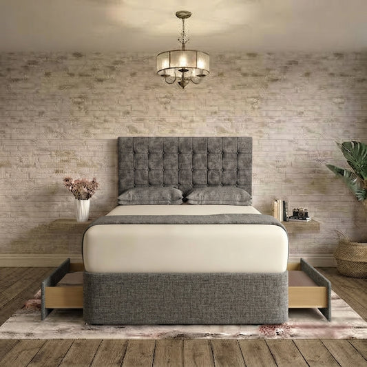 Cube Divan Bed - Charcoal Chenille