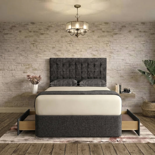 Cube Divan Bed - Charcoal Linen