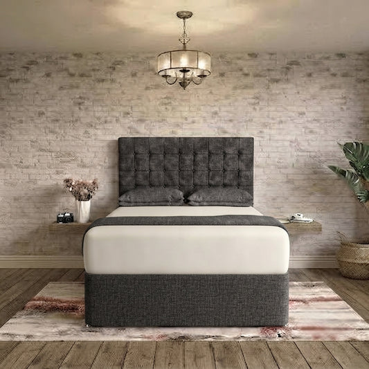 Cube Divan Bed - Charcoal Linen