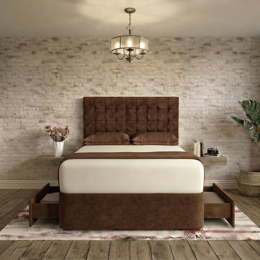Cube Divan Bed - Chocolate Plush Velvet