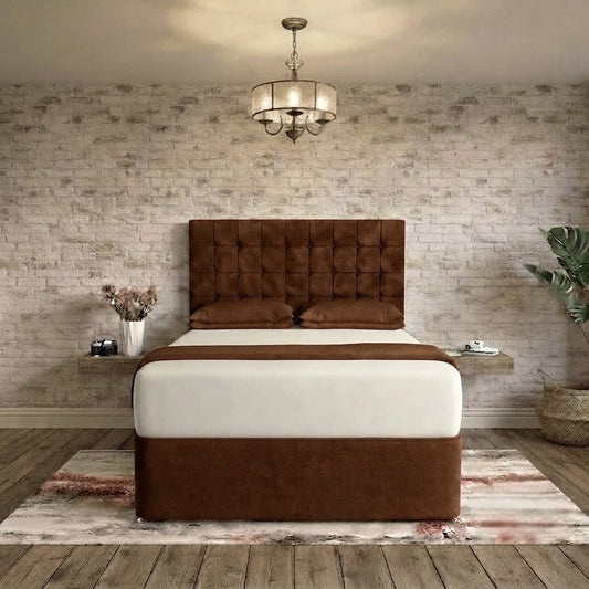 Cube Divan Bed - Chocolate Plush Velvet
