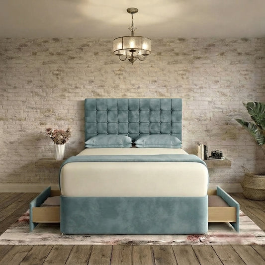 Cube Divan Bed - Duck Egg Plush Velvet