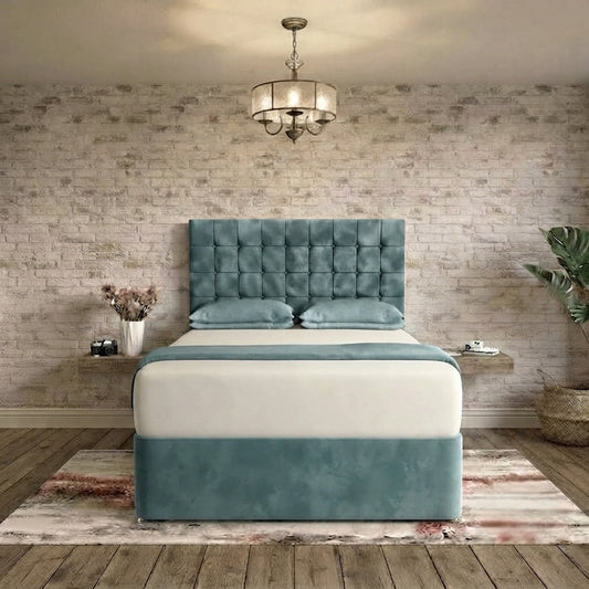 Cube Divan Bed - Duck Egg Plush Velvet