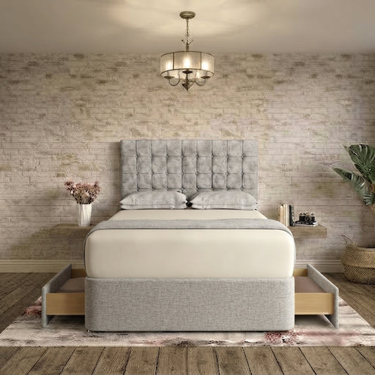 Cube Divan Bed - Grey Chenille