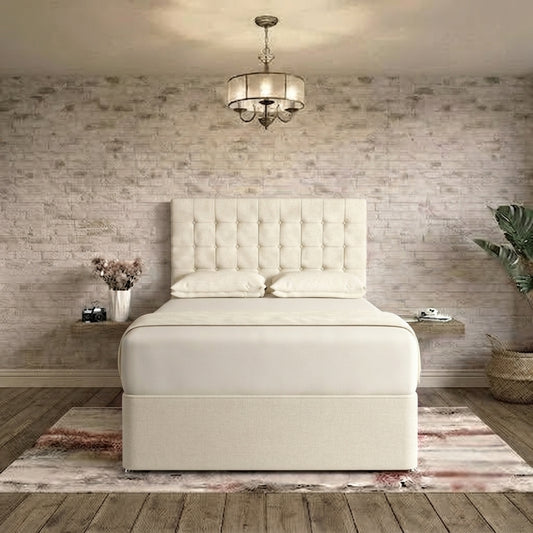 Cube Divan Bed - Ivory Plush Velvet