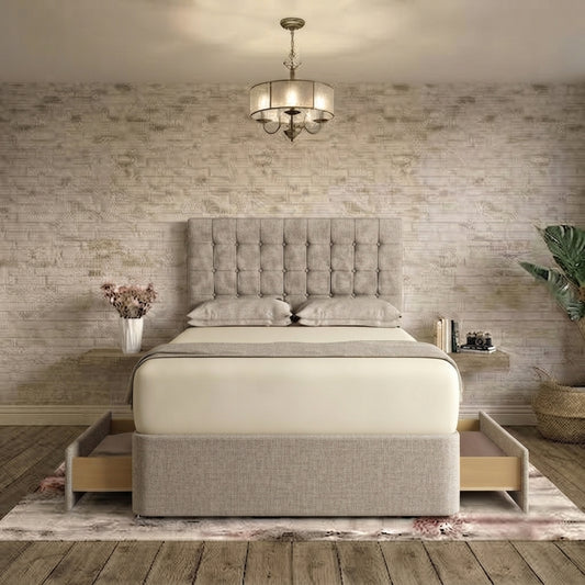 Cube Divan Bed - Light Grey Plush Velvet