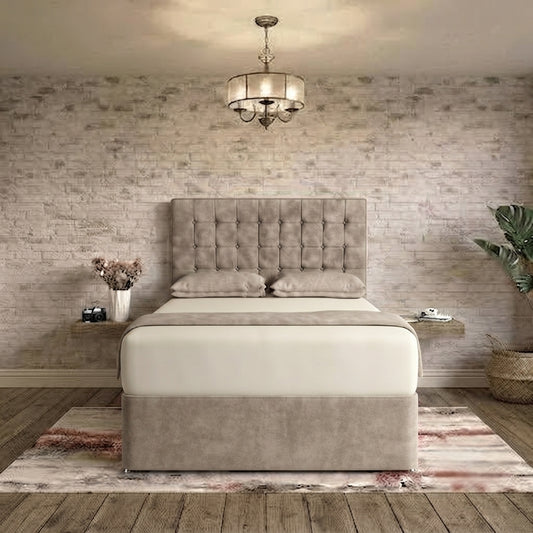 Cube Divan Bed - Light Grey Plush Velvet