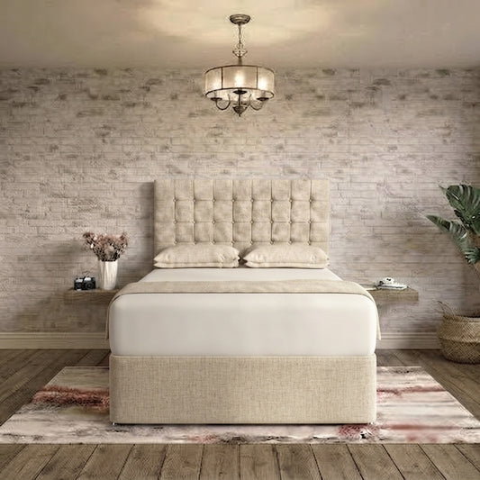 Cube Divan Bed - Mink Chenille