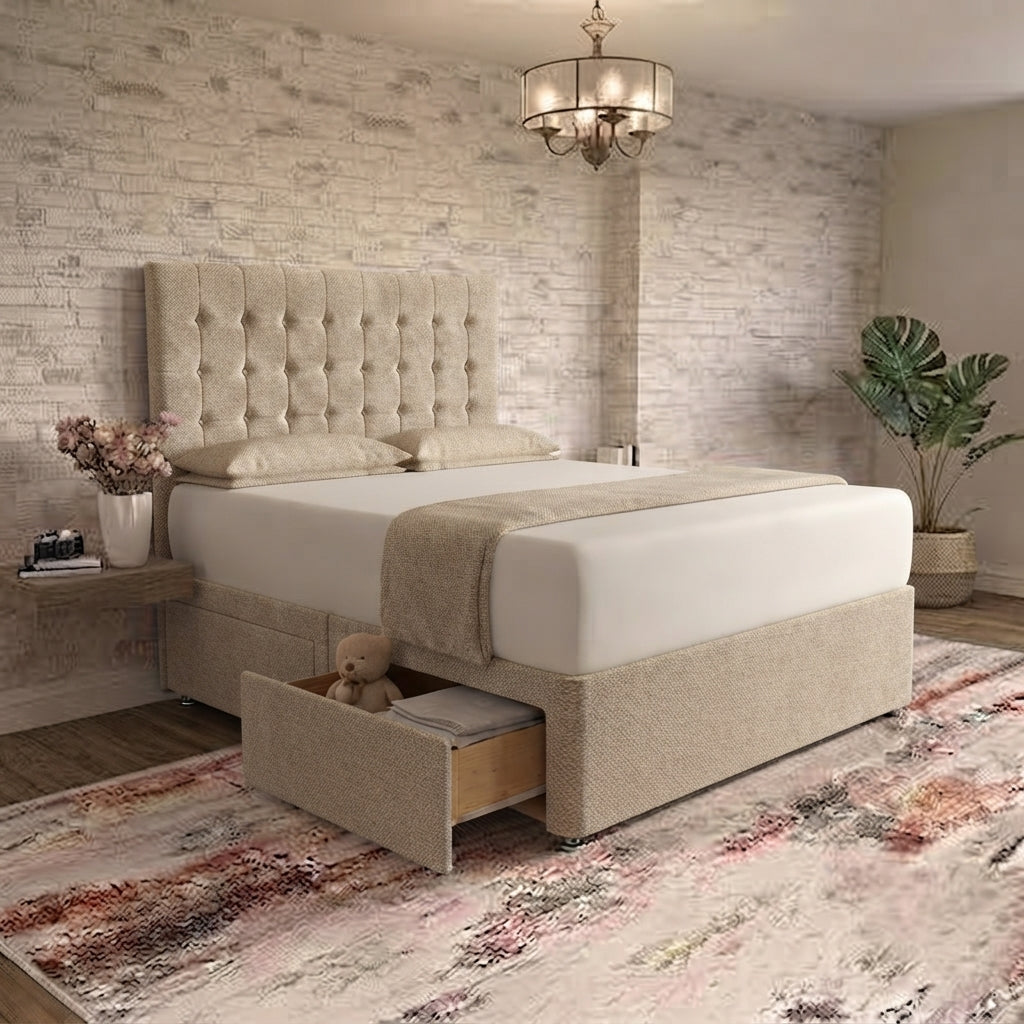 Cube Divan Bed - Putty Linen