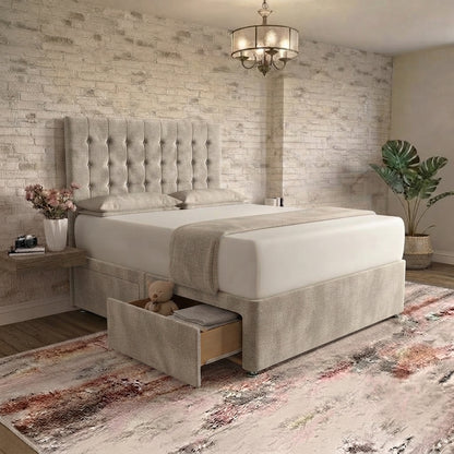 Cube Divan Bed - Putty Plush Velvet