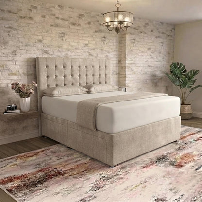 Cube Divan Bed - Putty Plush Velvet