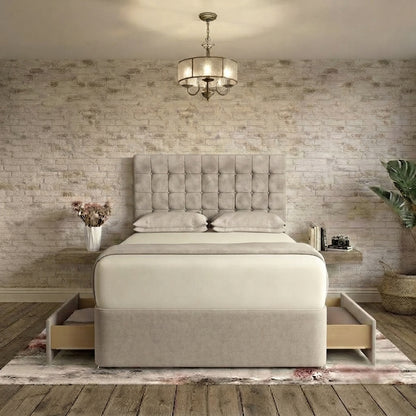 Cube Divan Bed - Putty Plush Velvet