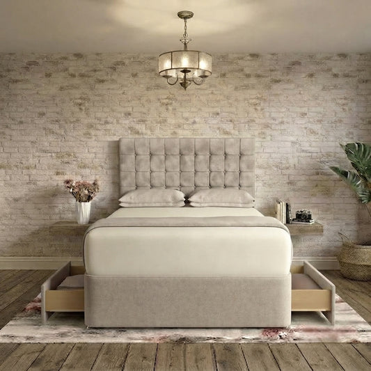 Cube Divan Bed - Putty Plush Velvet