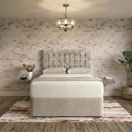 Cube Divan Bed - Putty Plush Velvet