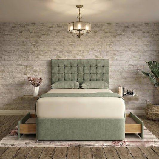 Cube Divan Bed - Sage Linen