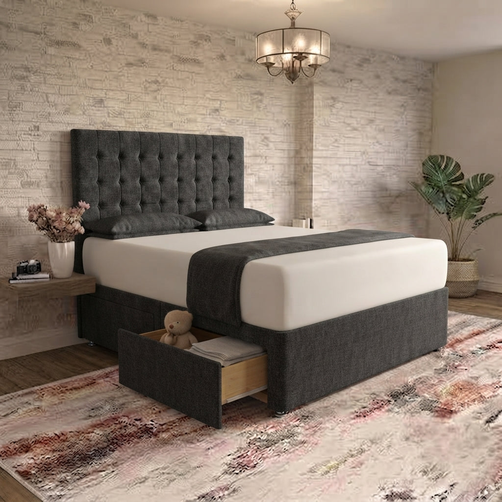 Cube Divan Bed - Silver Naples