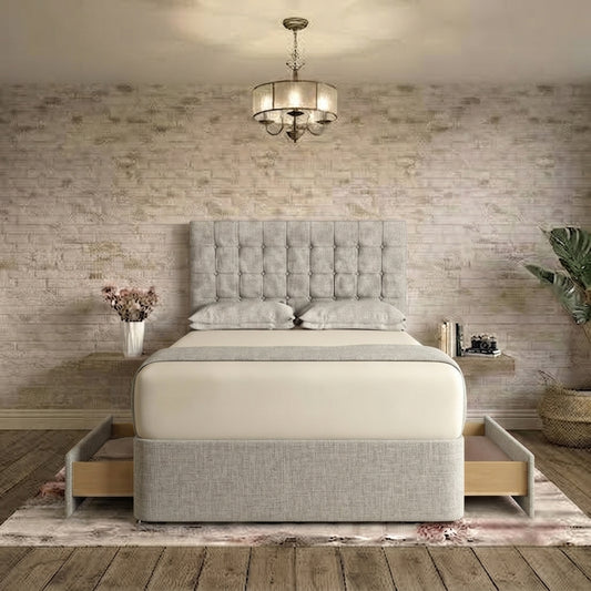 Cube Divan Bed - Silver Plush Velvet