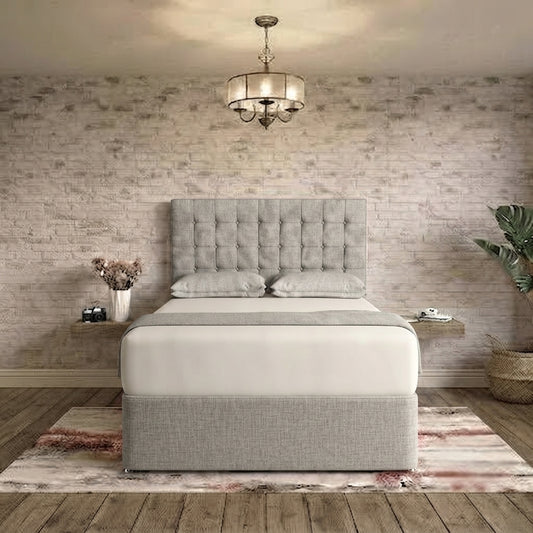 Cube Divan Bed - Silver Plush Velvet