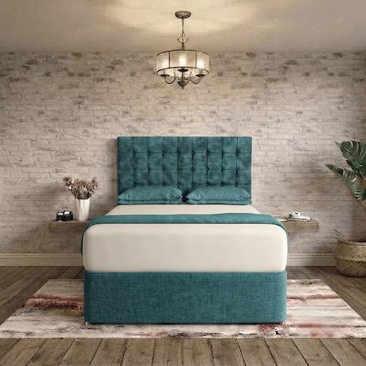 Cube Divan Bed - Teal Linen